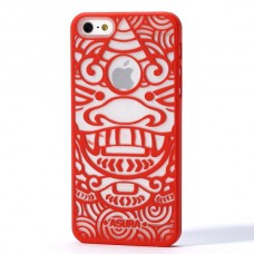 iPhone SE 5 5s - Carved Asura Pattern Matte PC Hard Protective Cover Case - Red